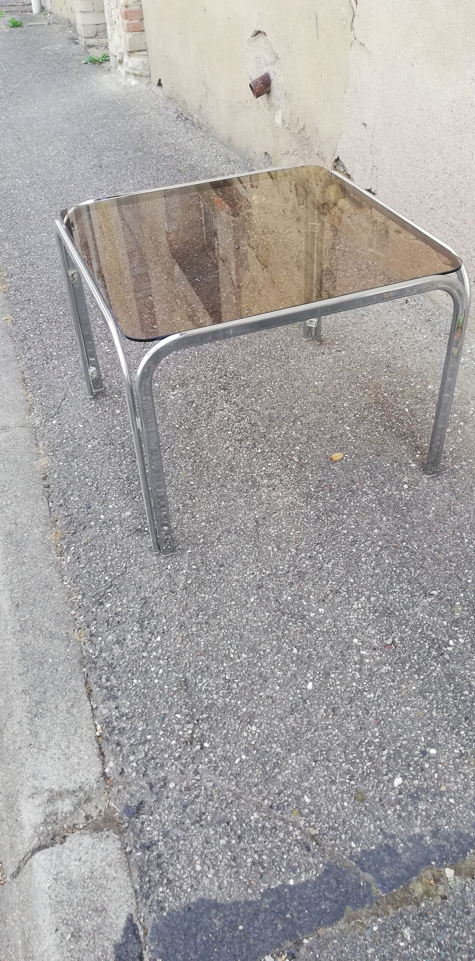 Vintage coffee table chrome and smoked glass