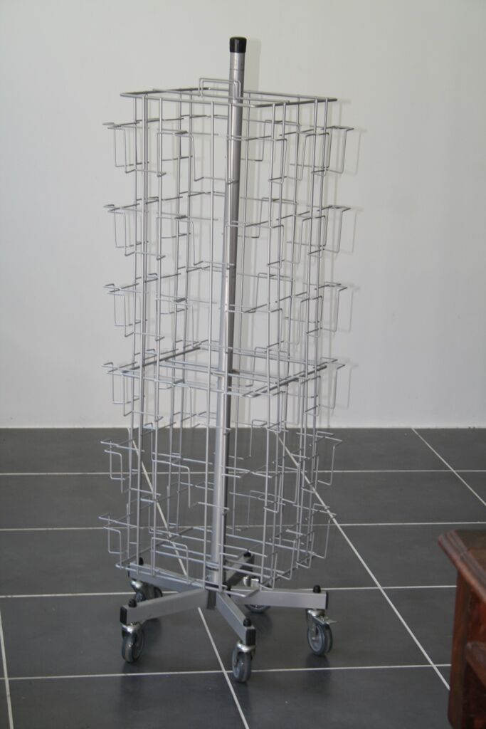 Grey swivel postcard display on wheels