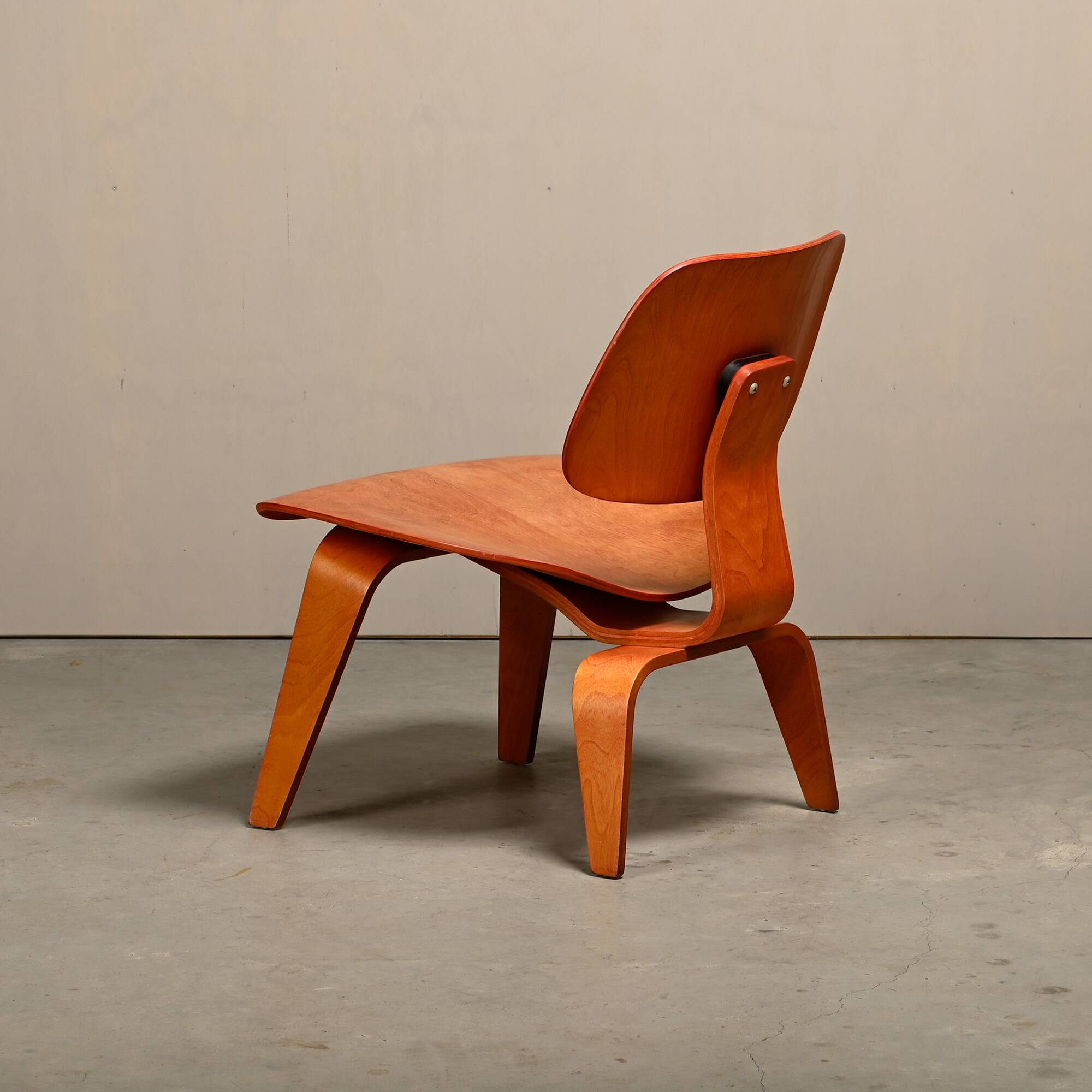 Charles & Ray Eames Early LCW Lounge Chair Red Aniline for Herman Miller