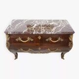Antique chest of drawers in mahogany, Amboyna burl, red marble and bronze