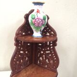 Folding corner shelf wooden crafted with sculpted flowers