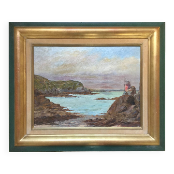 Oil on cardboard. English school, late 19th century. Seaside.