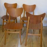 Set of 4 butterfly teak dining chairs with shaped backs, 1960s