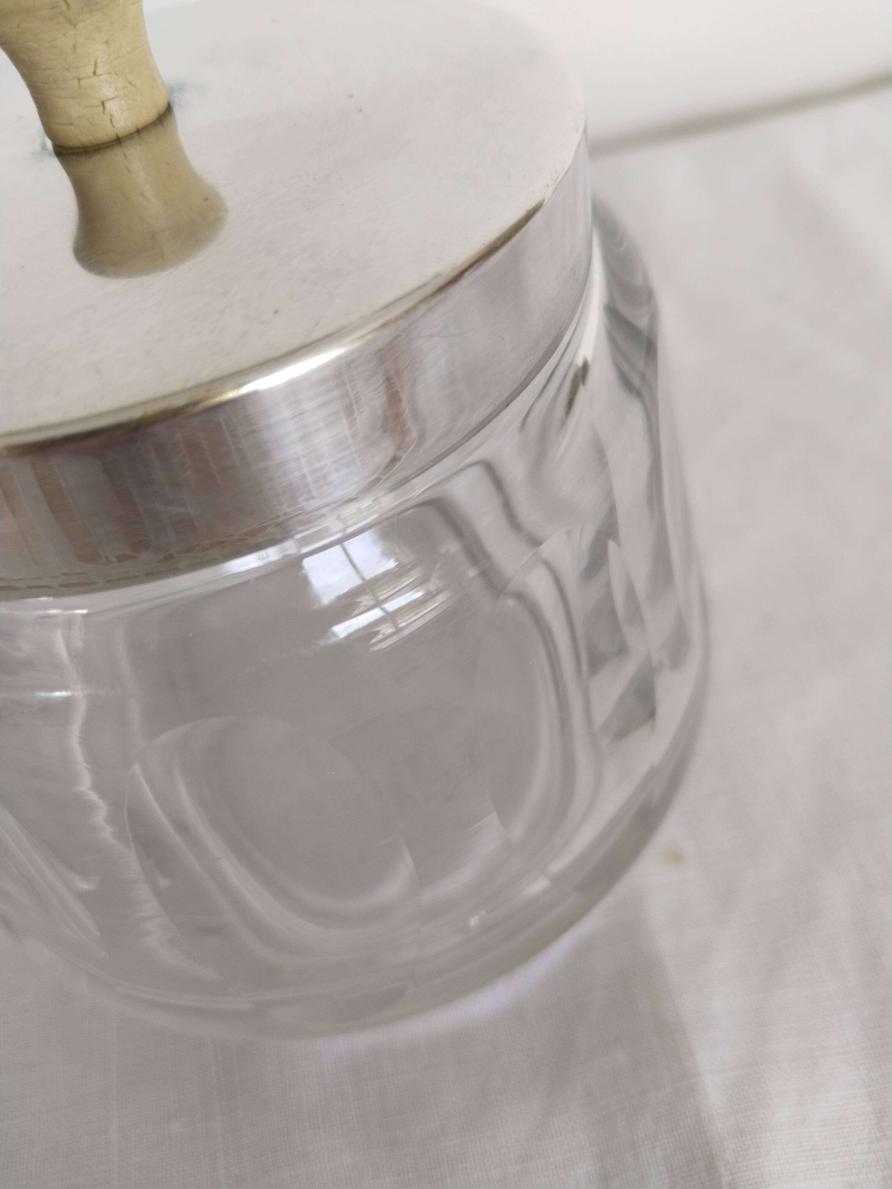 Jam pot, jam maker, sugar bowl, in crystal and silver metal