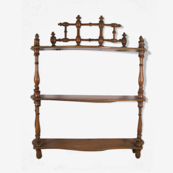 Napoleon III wall shelf in asian bamboo-style blond wood with 3 XIX trays