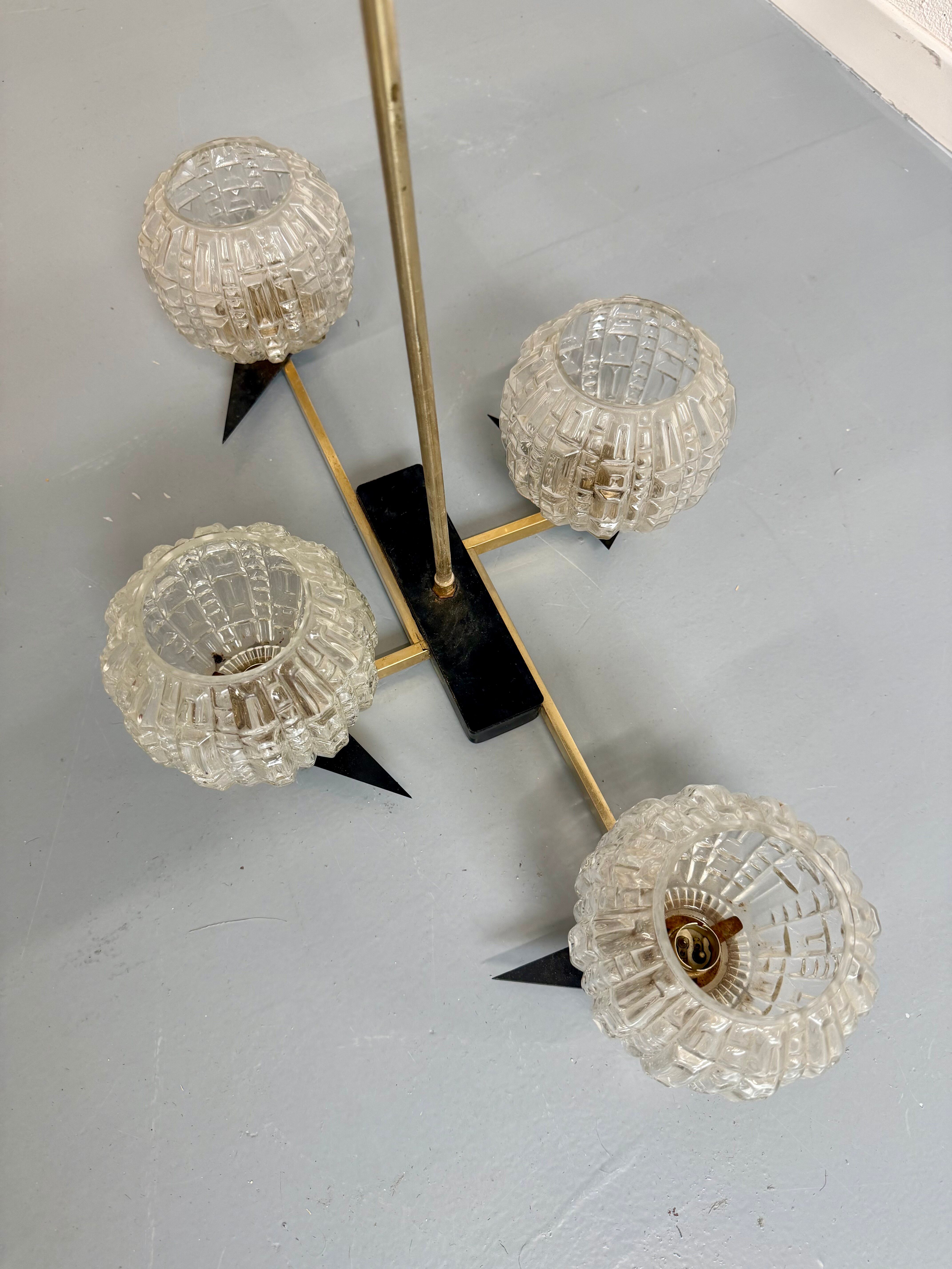 Lampe Suspension Maison Arlus 4 feux design français année 60