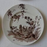 4 assiettes creil & montereau modèle chardonnerets décor oiseaux sépia