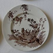 4 plates creil & montereau chardonnerets model with sepia birds decor