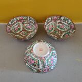 3 vintage chinese porcelain canton medallion bowls, 1960s.