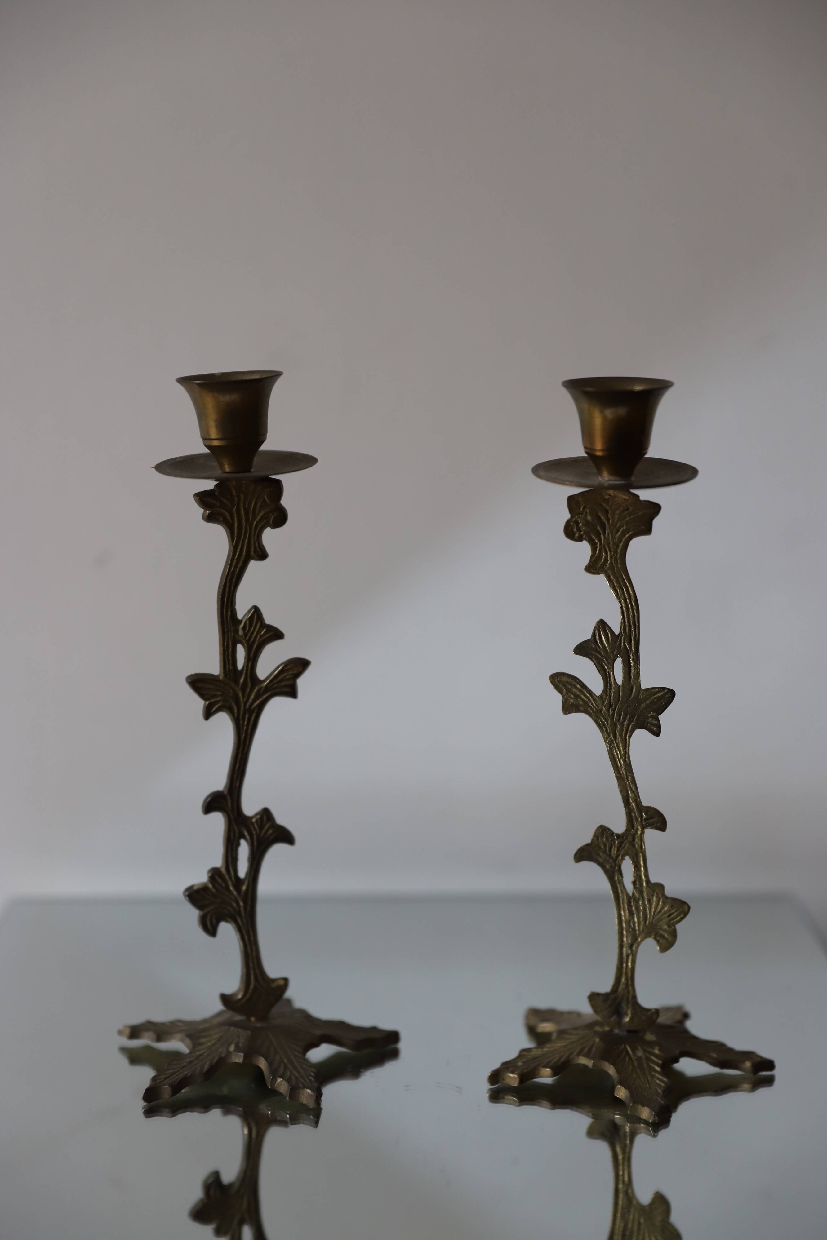 set of 2 brass candle holders