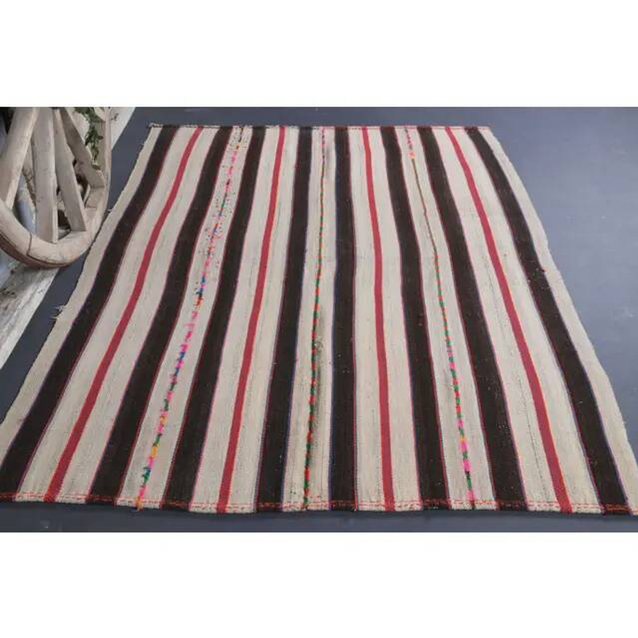Vintage Turkish Hand-Knotted Wool Cotton Beige Kilim Area Rug 158x217