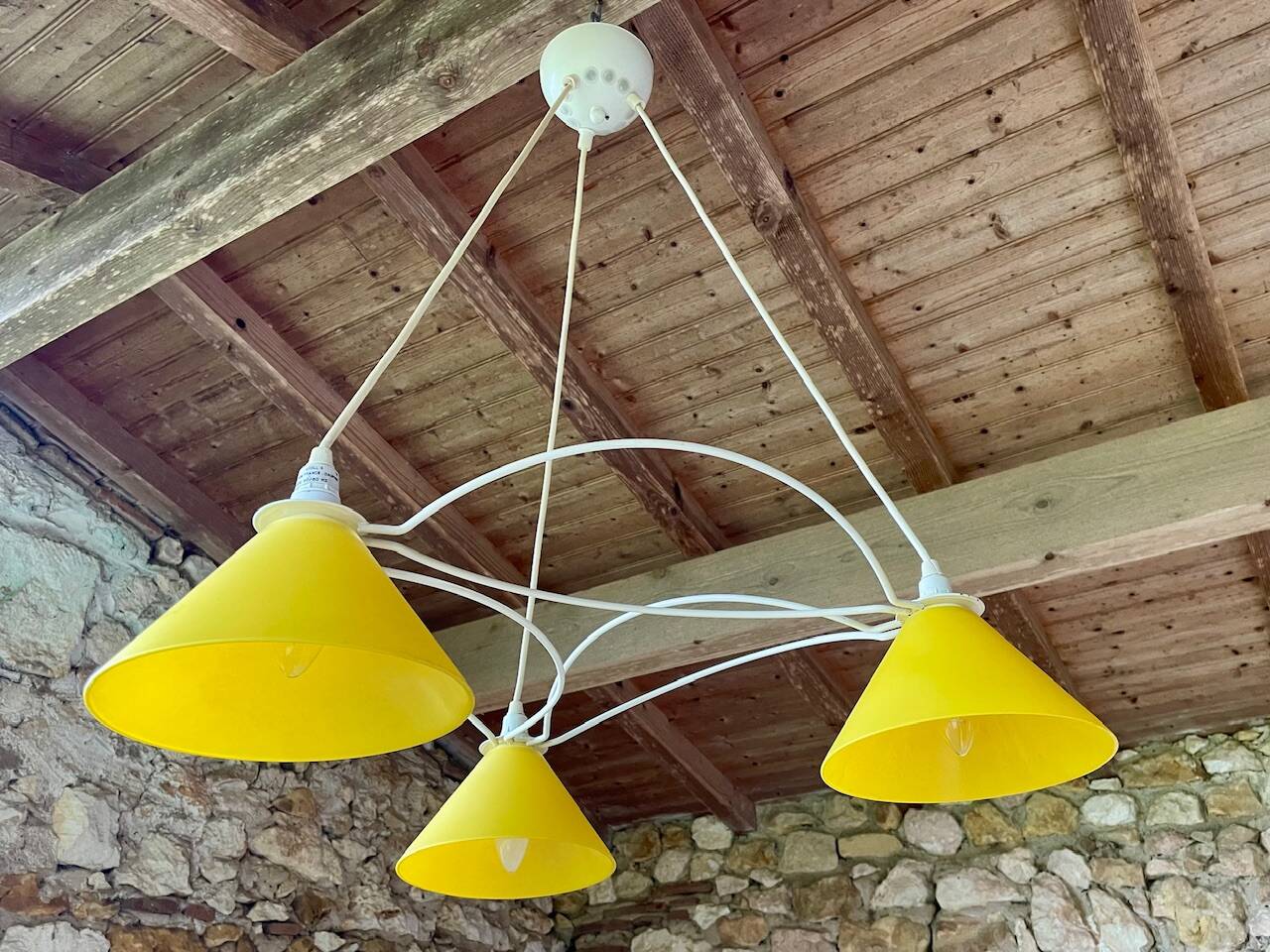 Vintage 3-light pendant light by Le Dauphin circa 1980s