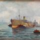 HSP Marine Orientalist port boat signed around 1950 + frame