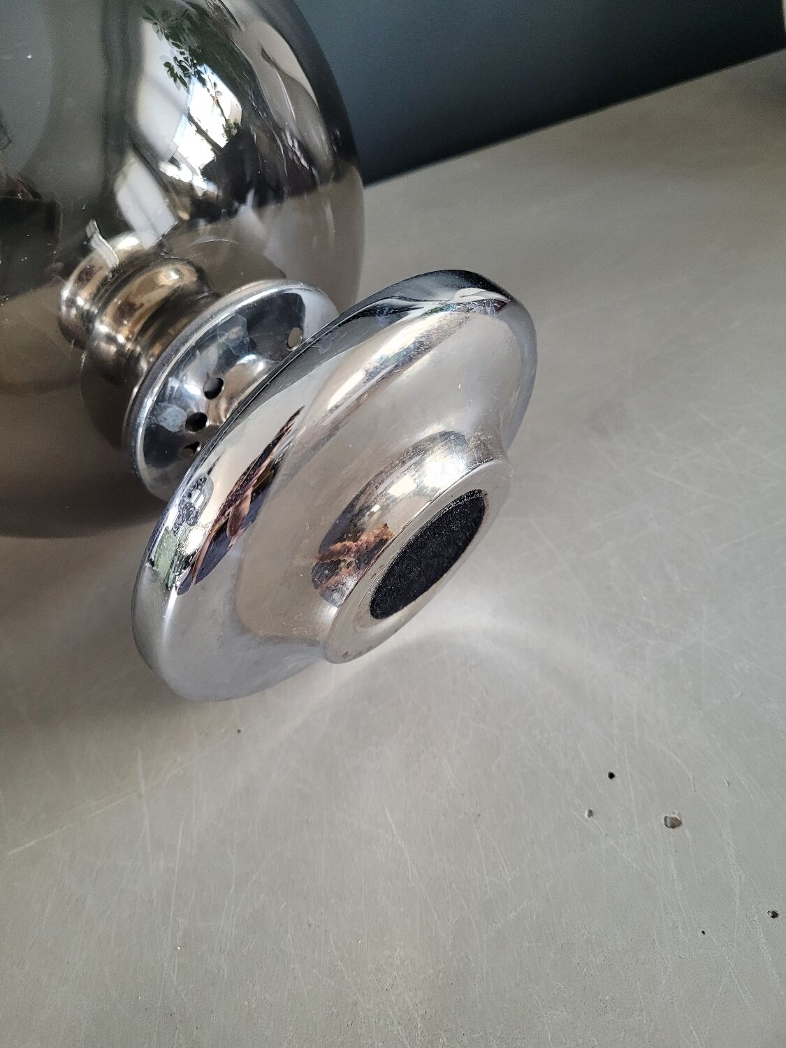 Outdoor glass candle holder in smoked glass and chrome