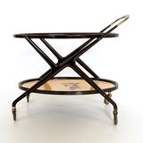 Vintage ebonized beech serving cart with oriental print, italy