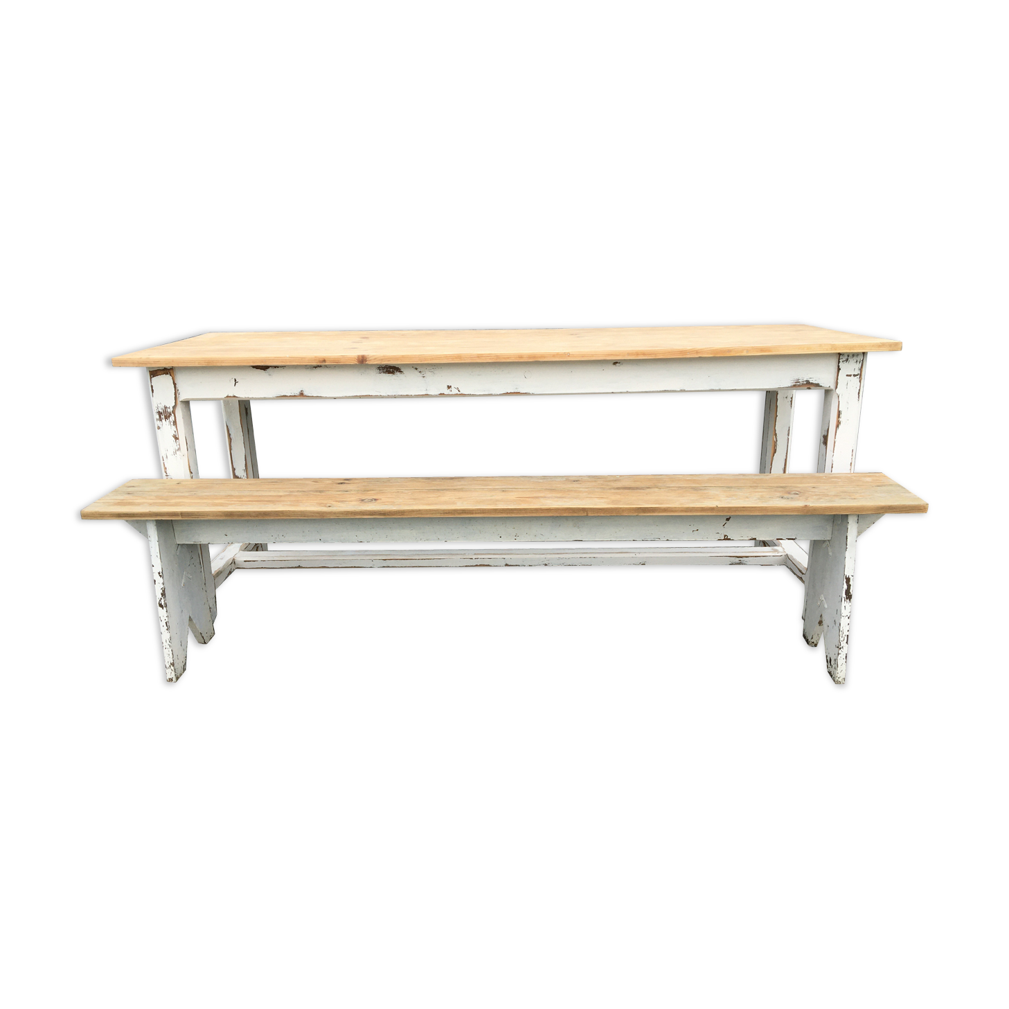 Farmhouse table with its two benches