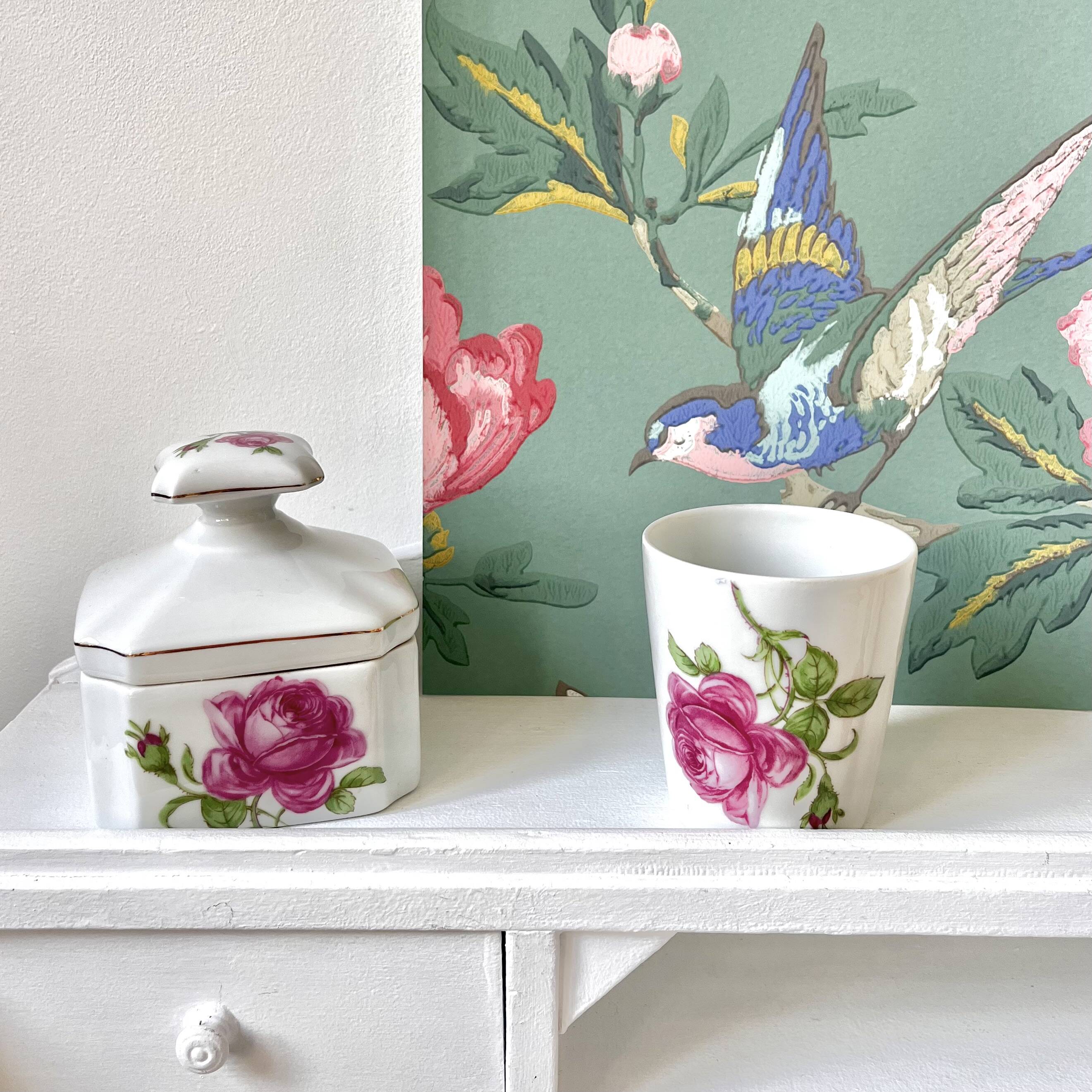 Limoges porcelain toiletry bottles decorated with roses