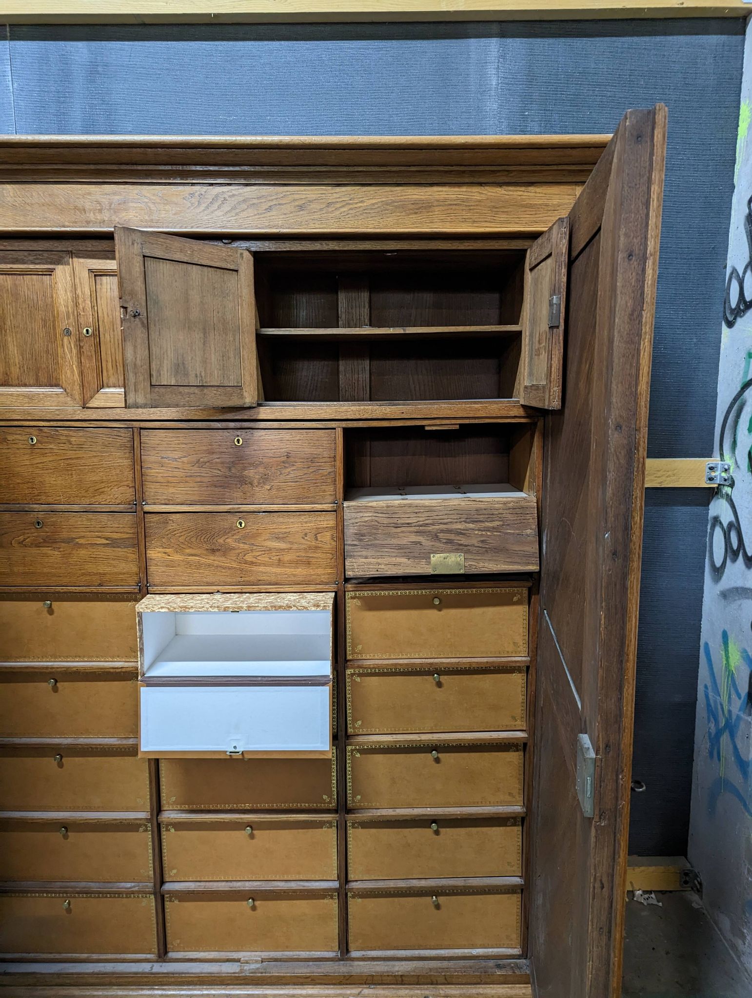Oak trade furniture or notary cabinet