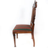 Set of six dining room chairs of oak and upholstered with striped fabric, 1920s