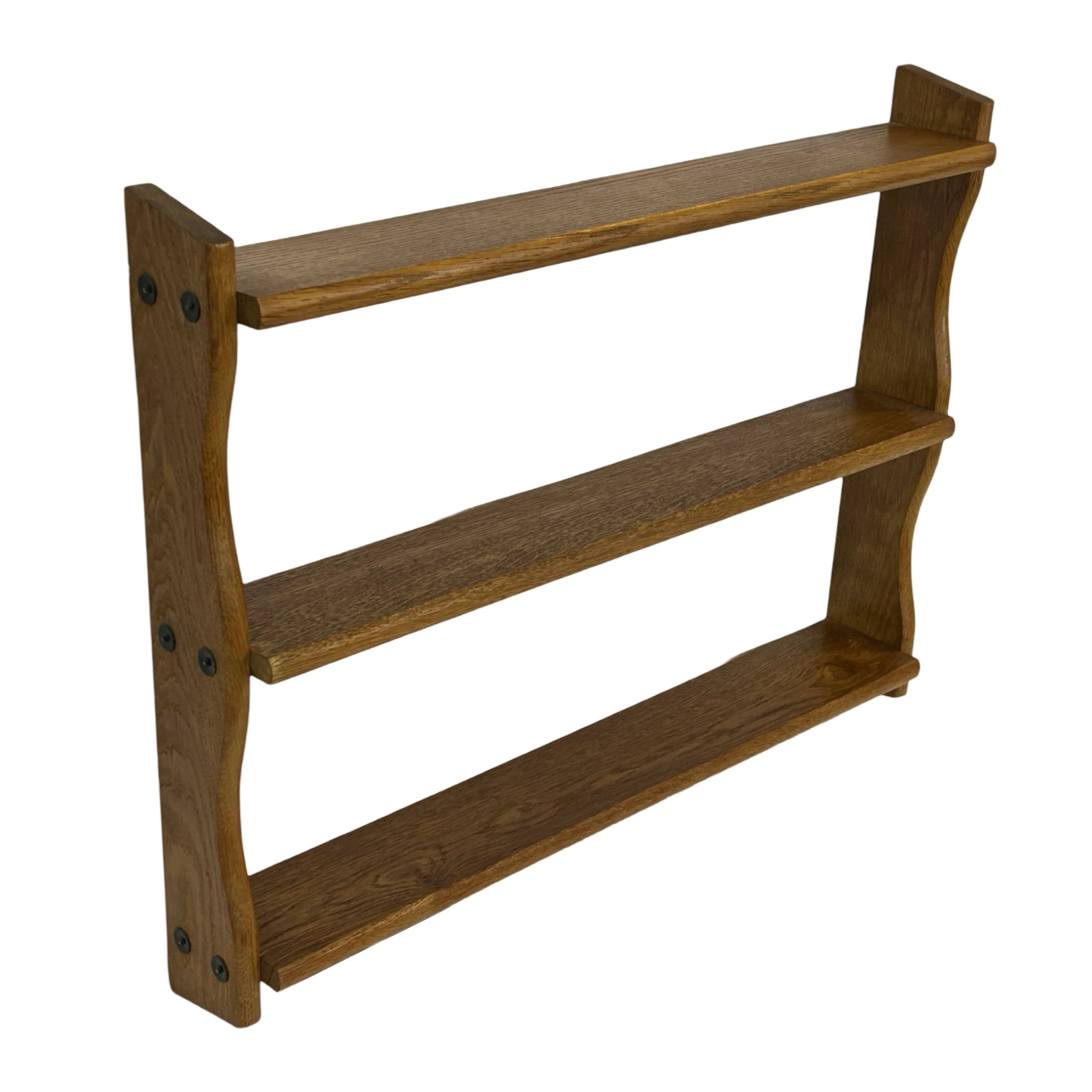 Vintage solid wooden wall rack with 3 shelves 70s oak rack