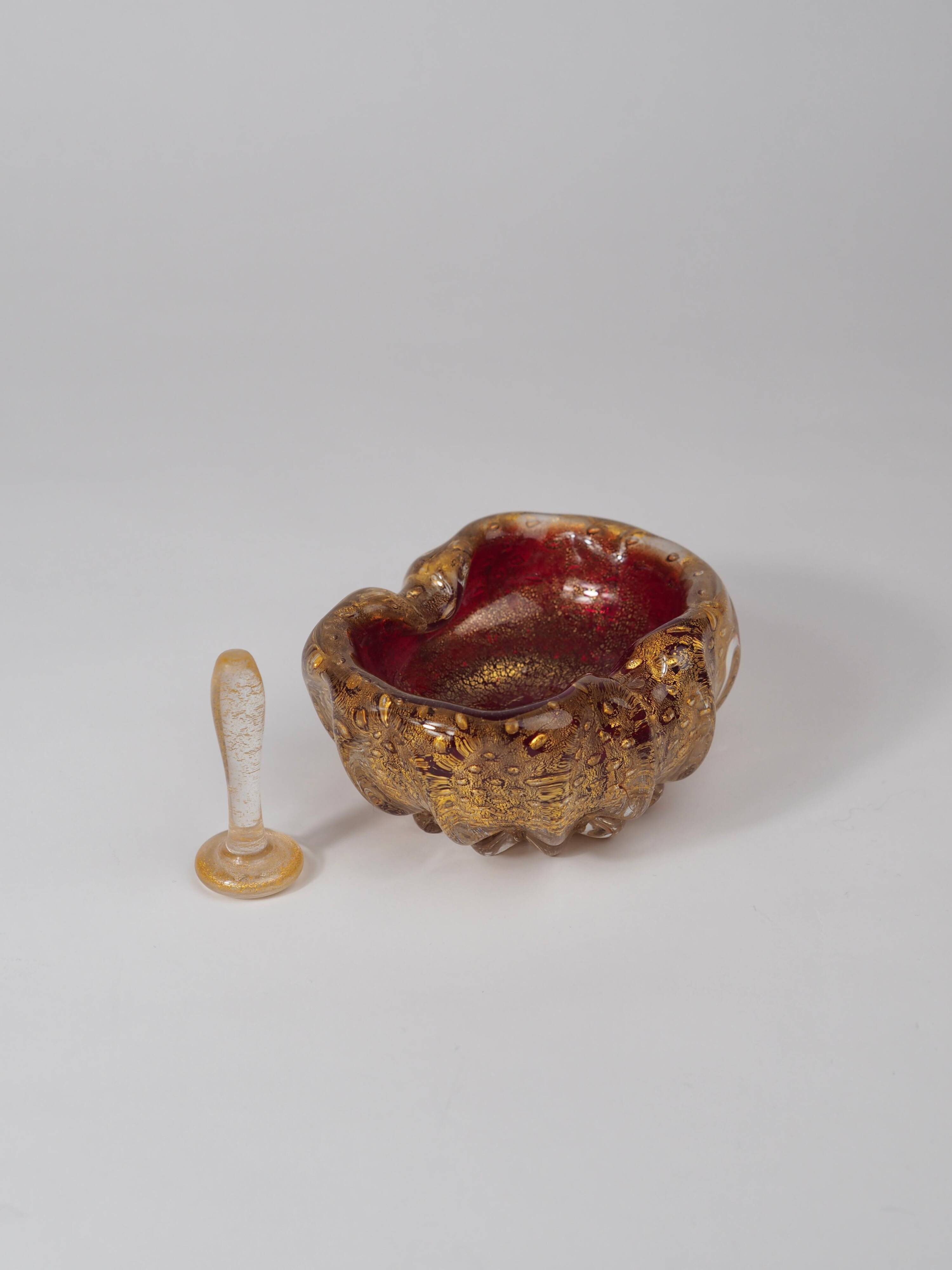Barovier&Toso Murano "Cordonato d'Oro" Art Glass Bowl and Rare Glass Tamper
