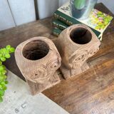 Pair of wooden "owl" candlesticks