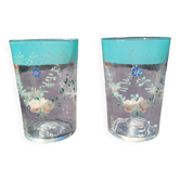2 bohemian fine green enameled glasses