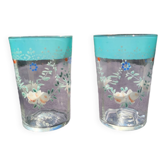 2 verres émaillés fine verte bohème