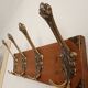 Vintage wall coat rack in patinated wood and metal – 4 double hooks