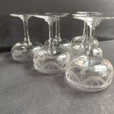 6 ½ crystal guilloché champagne glasses – Art nouveau