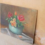 Painting, vintage wood painting Flowers