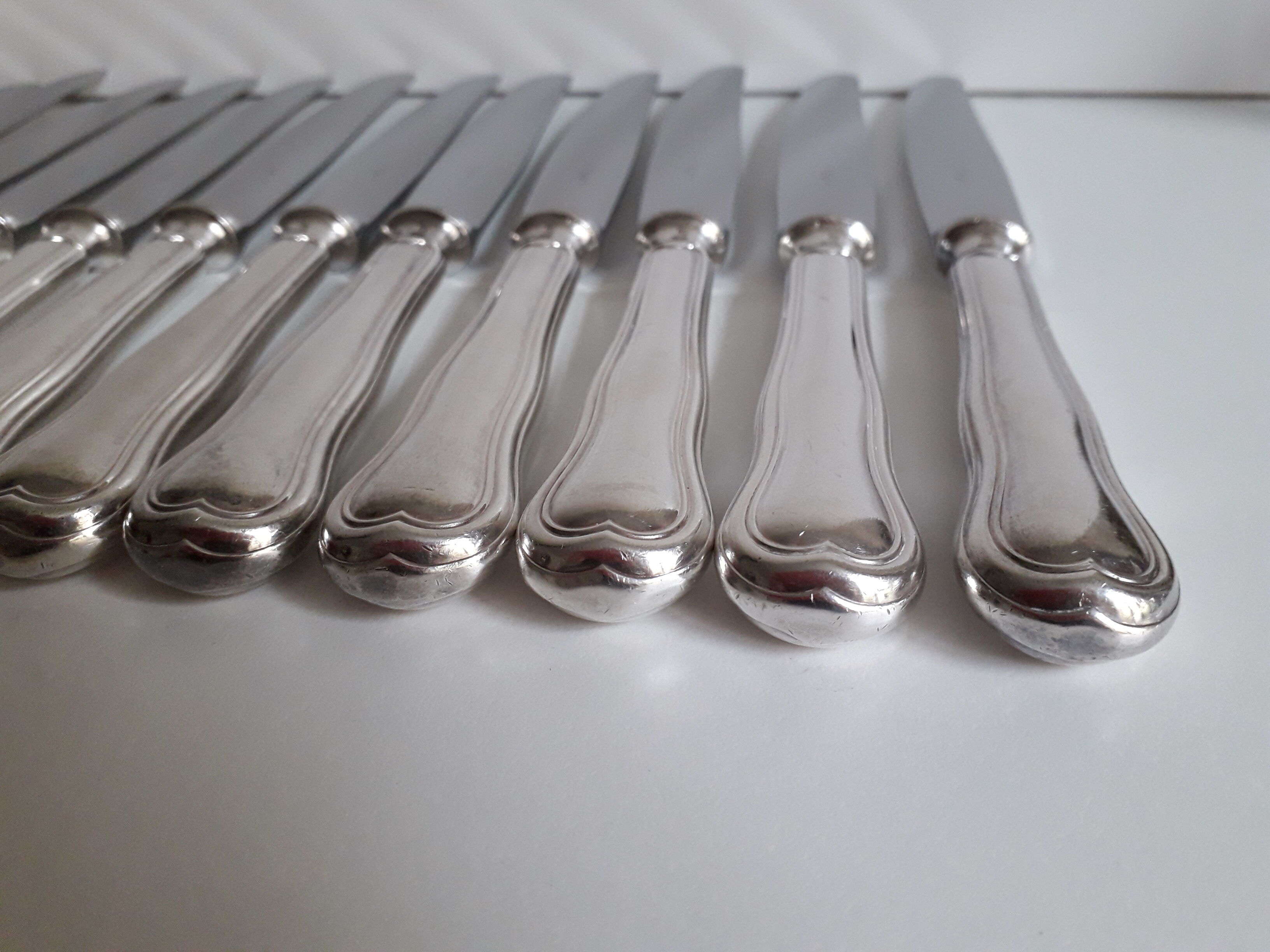 Ercuis set of 18 knives silver metal and stainless steel violin model