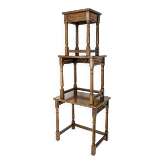 Lot de 3 tables d'appoint Mid Century Vintage en bois massif Landhaus Rustikal Banc de fleurs Tabour