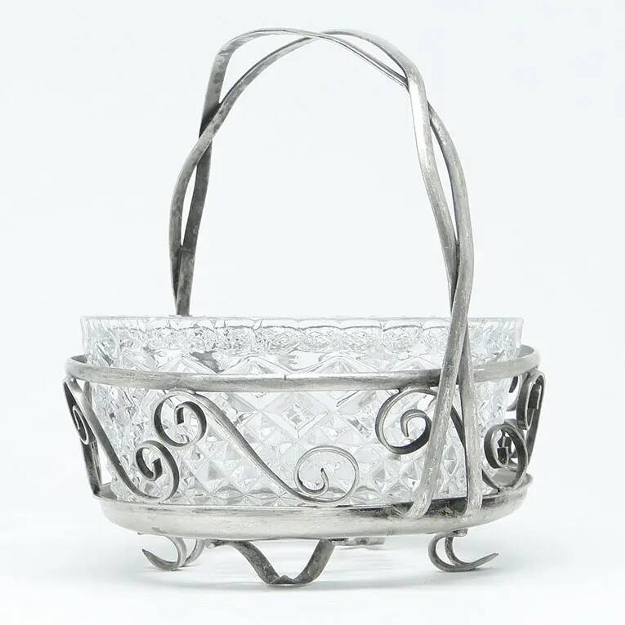 Sugar bowl, postmodernism, silver-plated brass, glass, HEFRA, Poland, 1970s