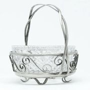 Sugar bowl, postmodernism, silver-plated brass, glass, HEFRA, Poland, 1970s