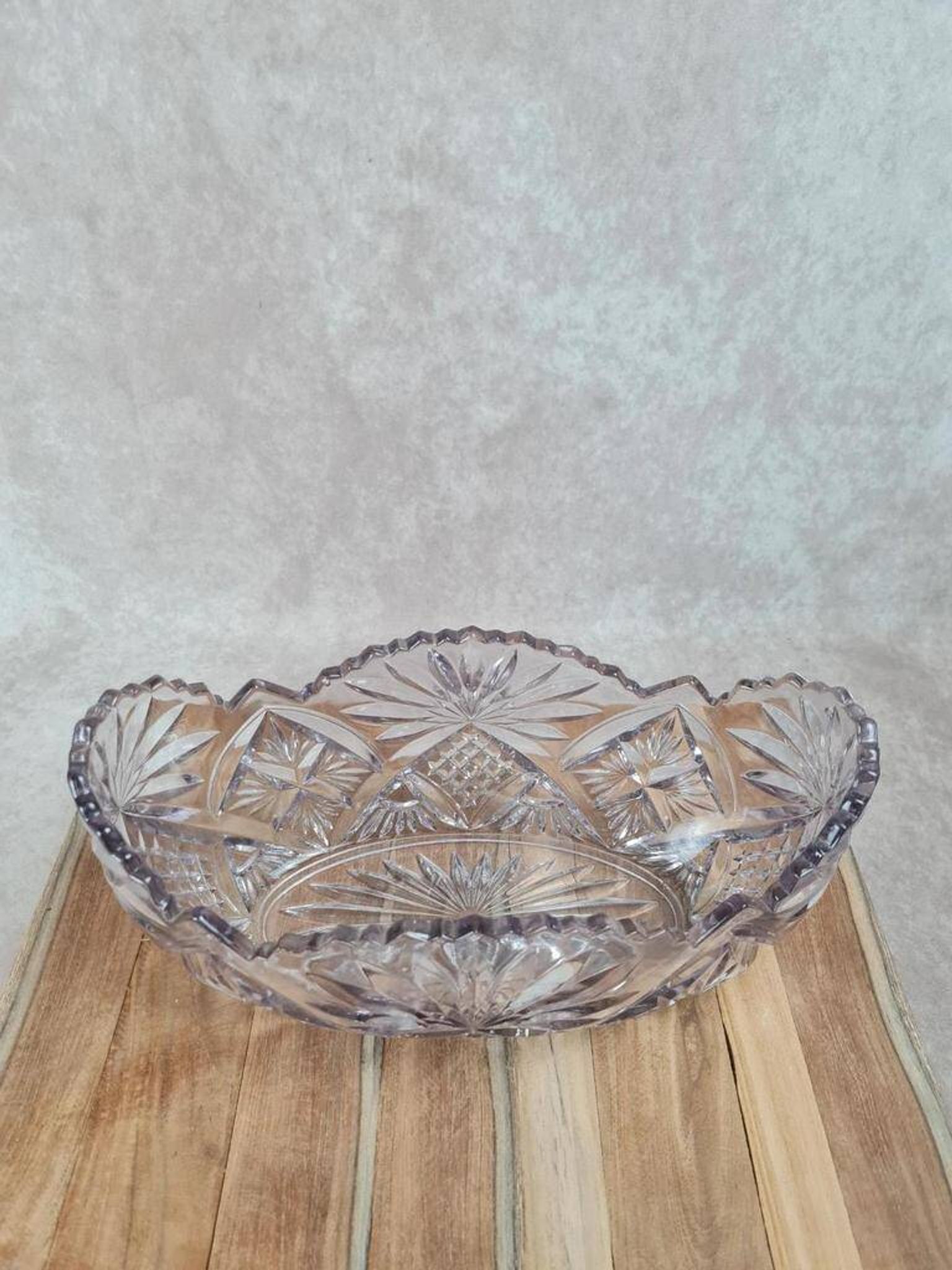 Large vintage oval cut amethyst glass bowl
