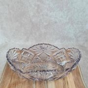 Large vintage oval cut amethyst glass bowl