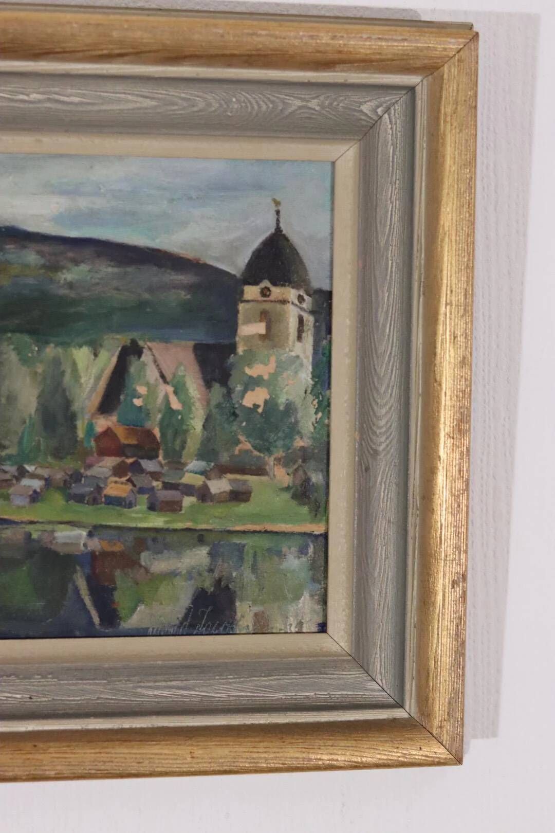 Original Swedish Oil on Panel – “Rural Village” by Astrid J – Vintage