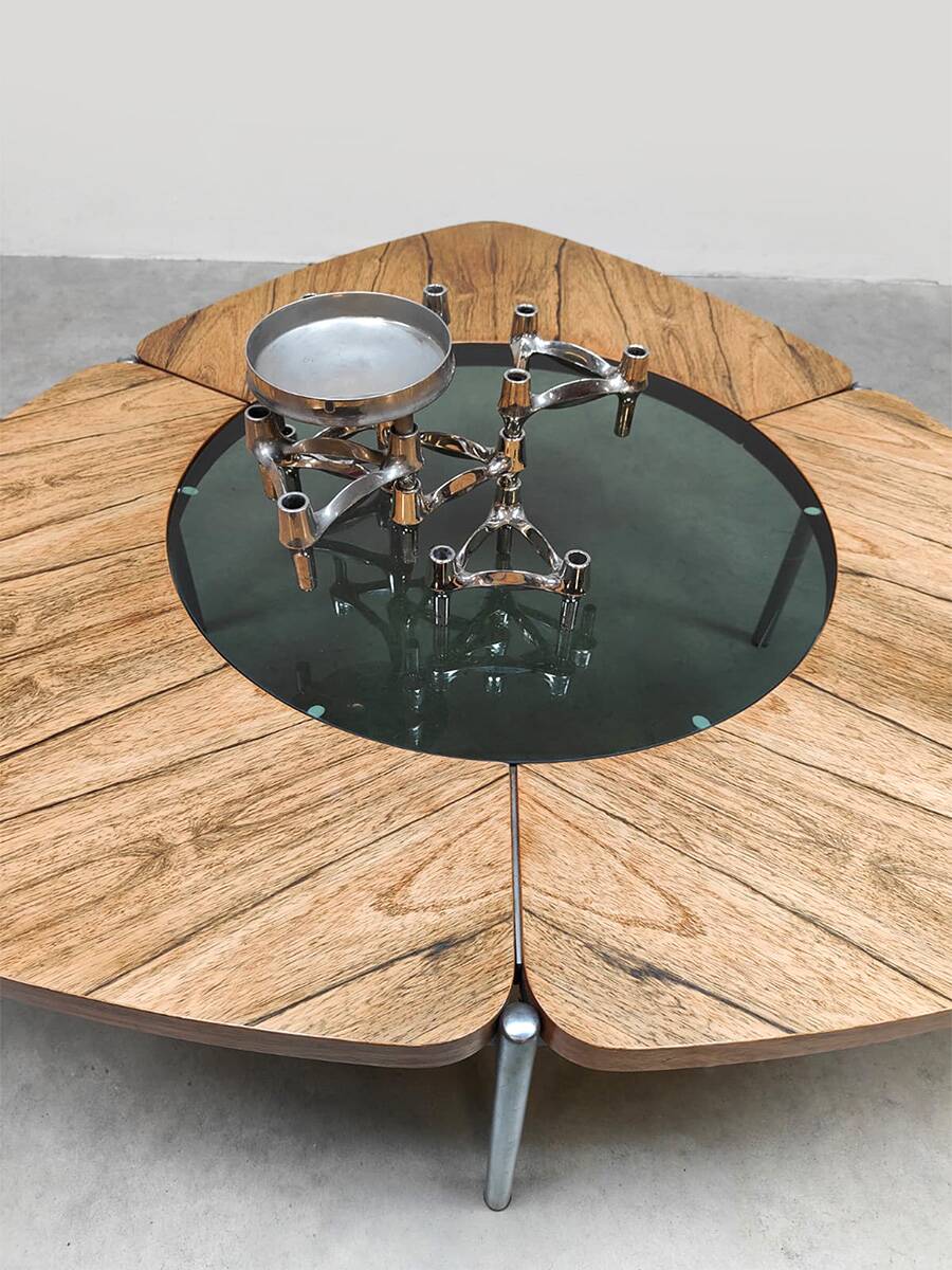 Scandinavian glass and wood coffee table Denmark