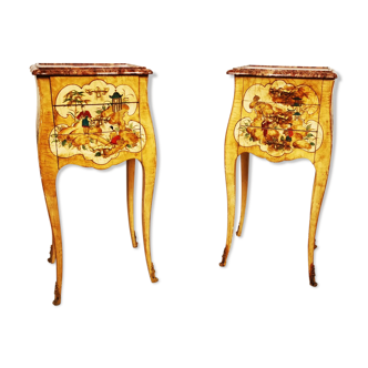 Pair of bedside tables Style Louis XV Chinese varnish Martin