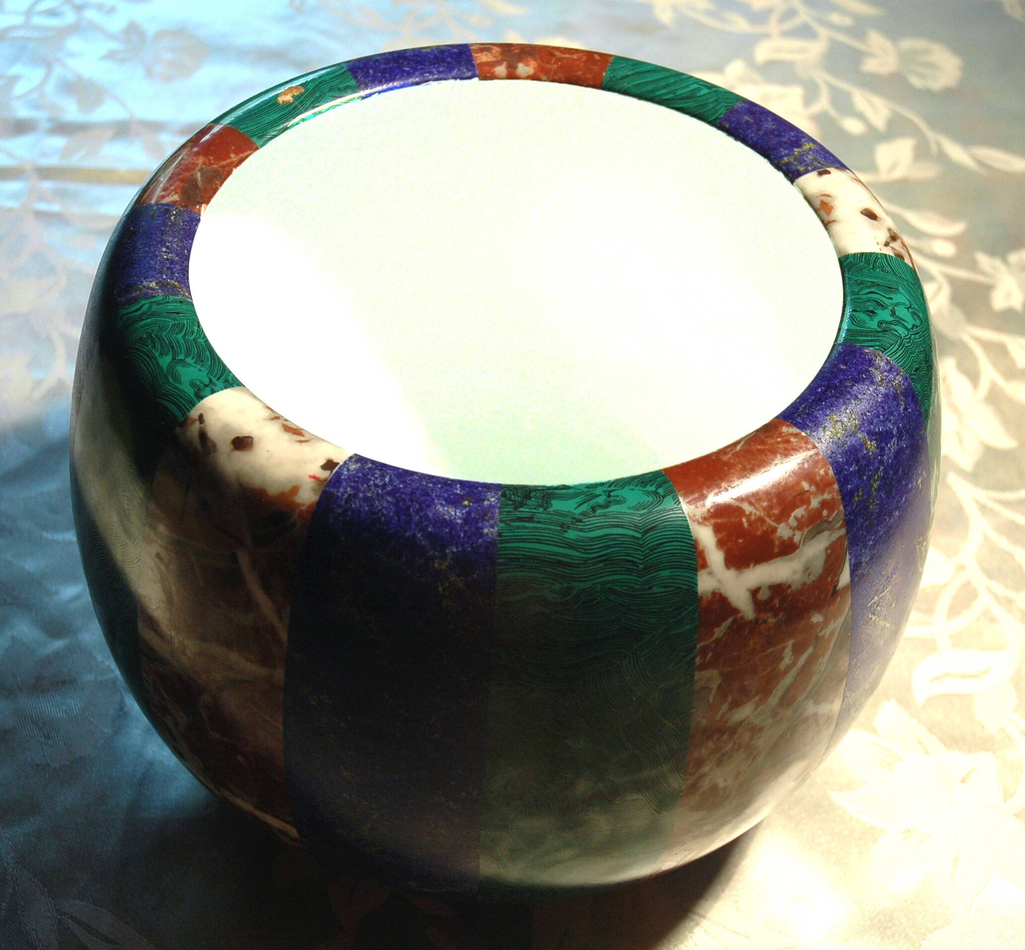 Large decorative pot cover vase Tommaso Barbi, porcelain and brass