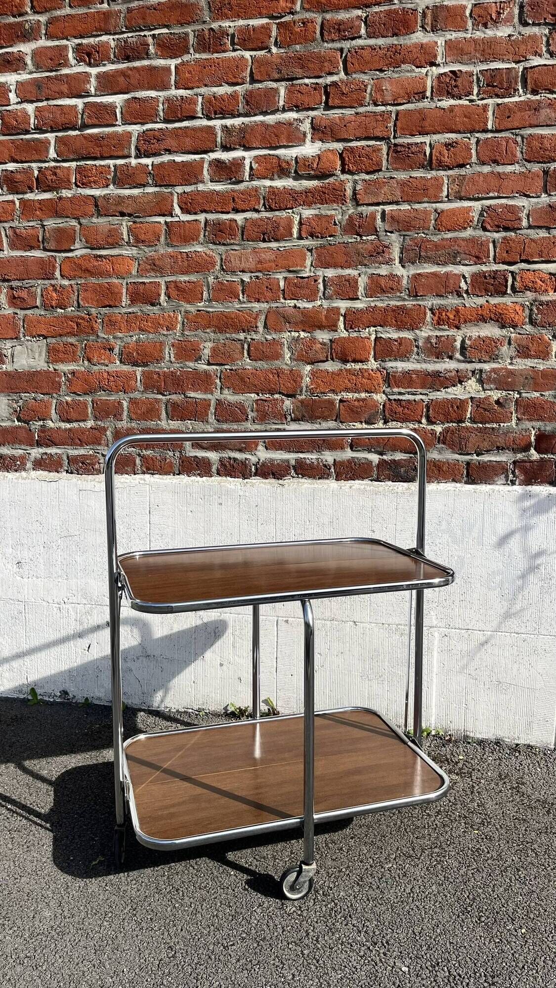 Folding dessert trolley / mid-century service cart in chrome and formica
