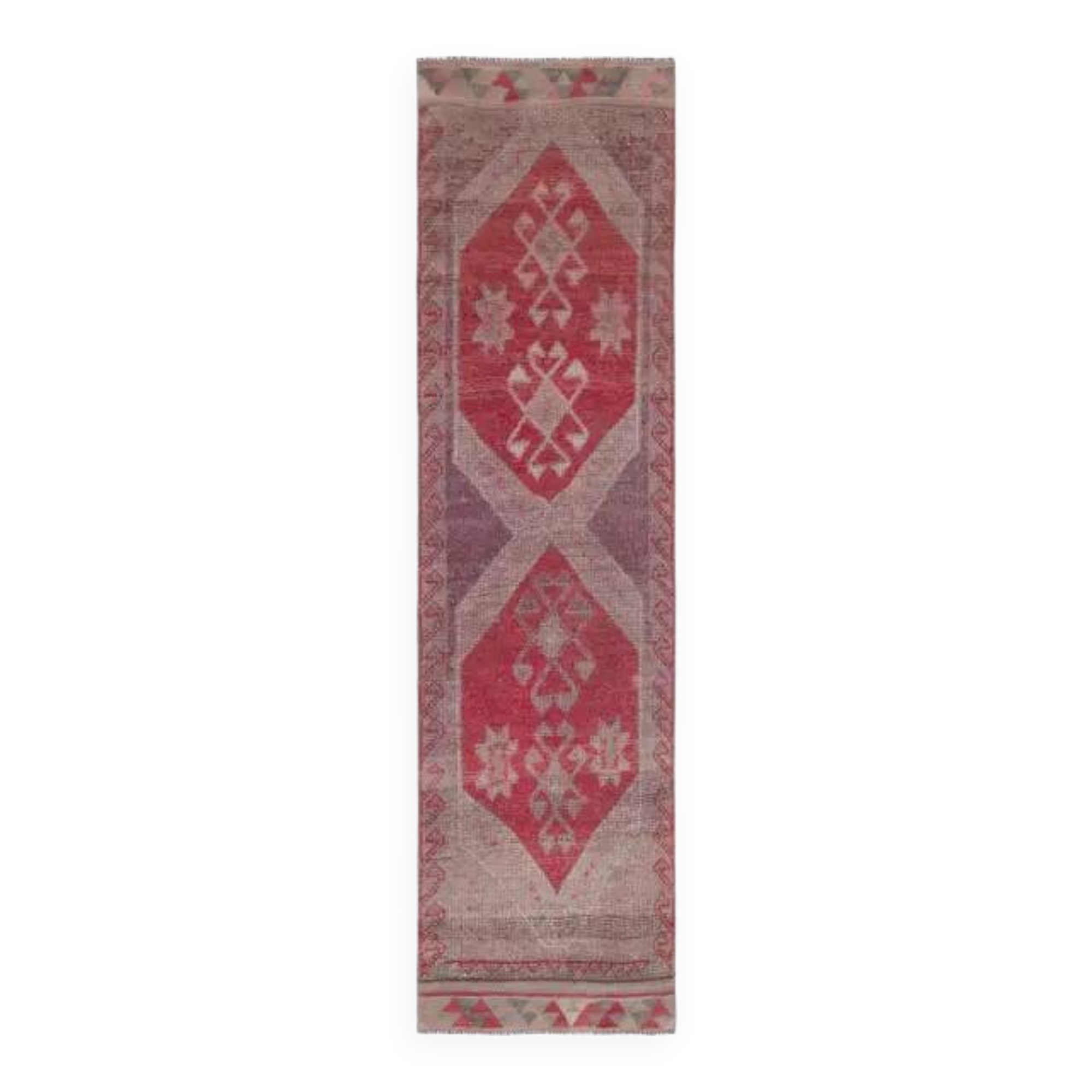 1970s Turkish Oushak Handmade Wool Cotton Red Runner Rug 81x275