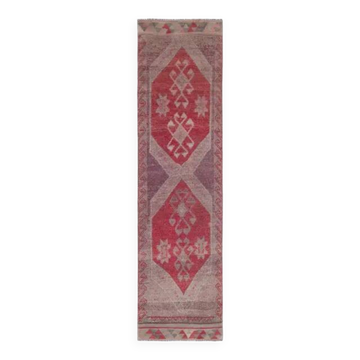 1970s Turkish Oushak Handmade Wool Cotton Red Runner Rug 81x275