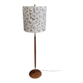Vintage Teak floor lamp with donut print shade