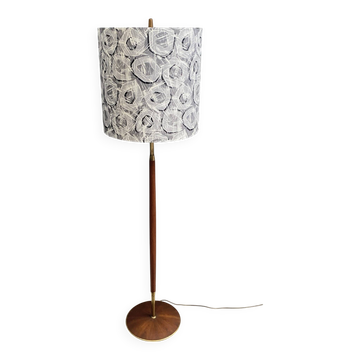 Vintage Teak floor lamp with donut print shade