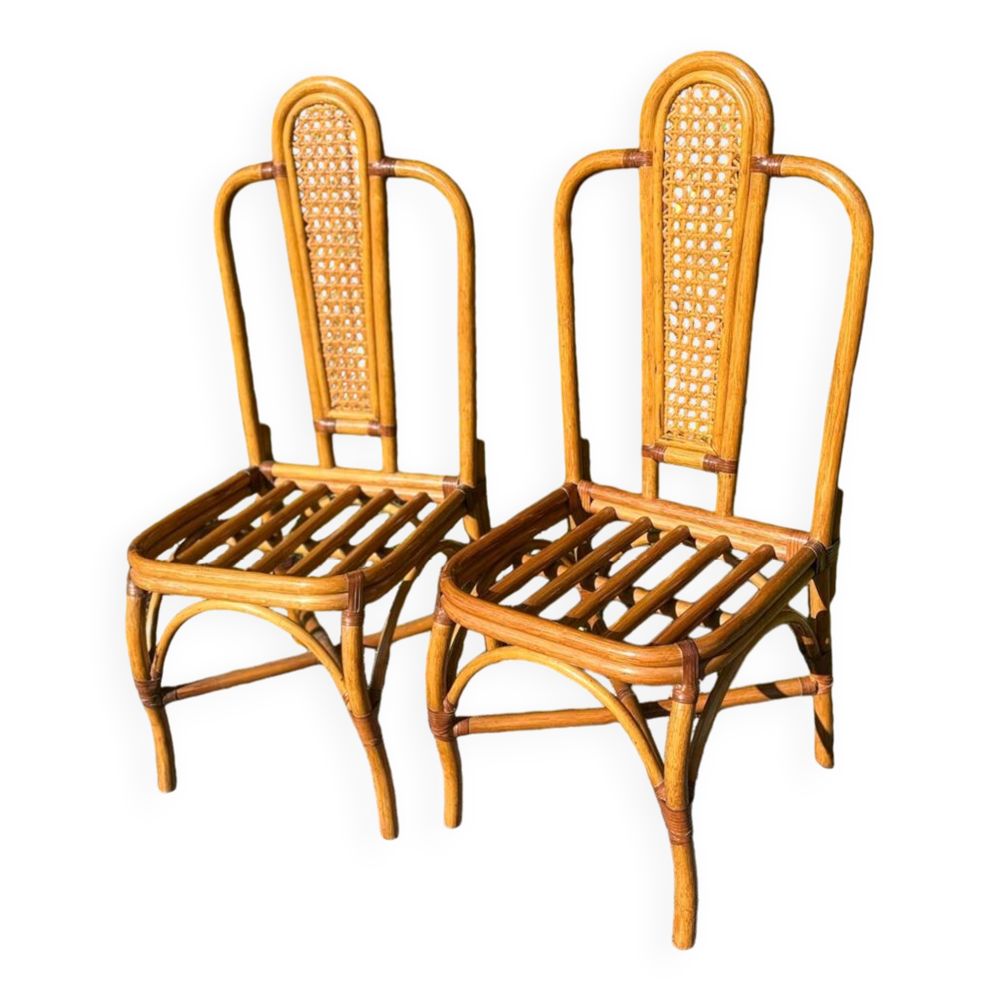 Set of two cane and rattan chairs