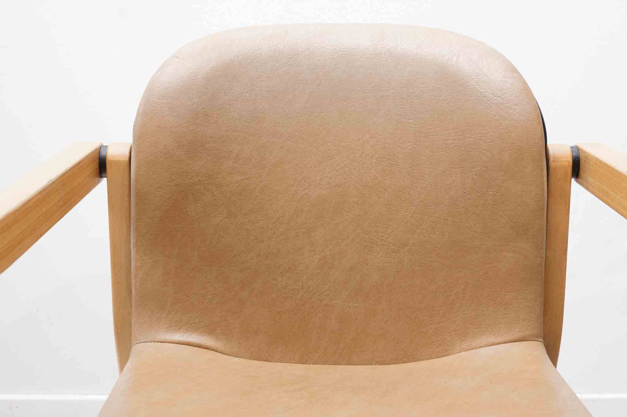 Kembo armchair in brown leatherette and beech