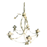 Country-style patinated metal chandelier – 5 arms – decorative foliage