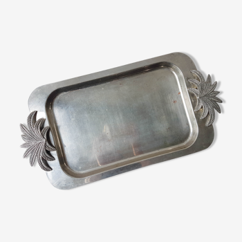 Vintage tray in silver stainless steel and palm tree